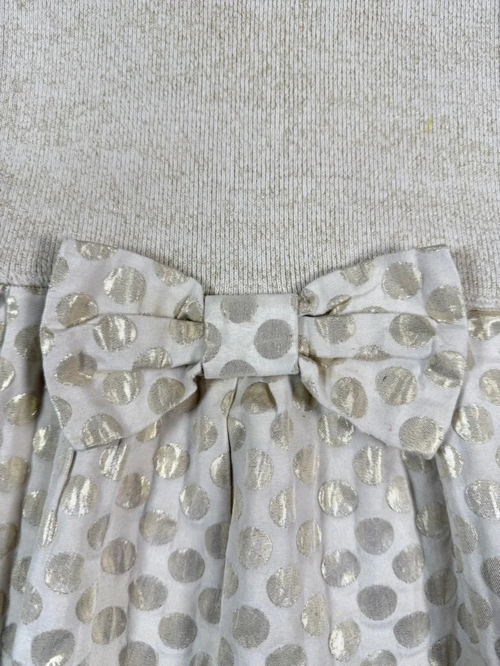 HEIRLOOMS By Polly Flinders Girls Dress Size 5/6 Medium Gold Polka Dot Bow‎ Knit